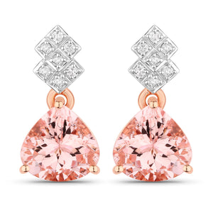 3.31 Carat Genuine Morganite and White Diamond 14K Rose Gold Earrings