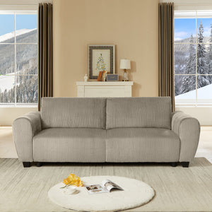 Corduroy Upholstered 3-Seat Sofa Couch 2-in-1 Convertible Sleeper Sofa Light Brown
