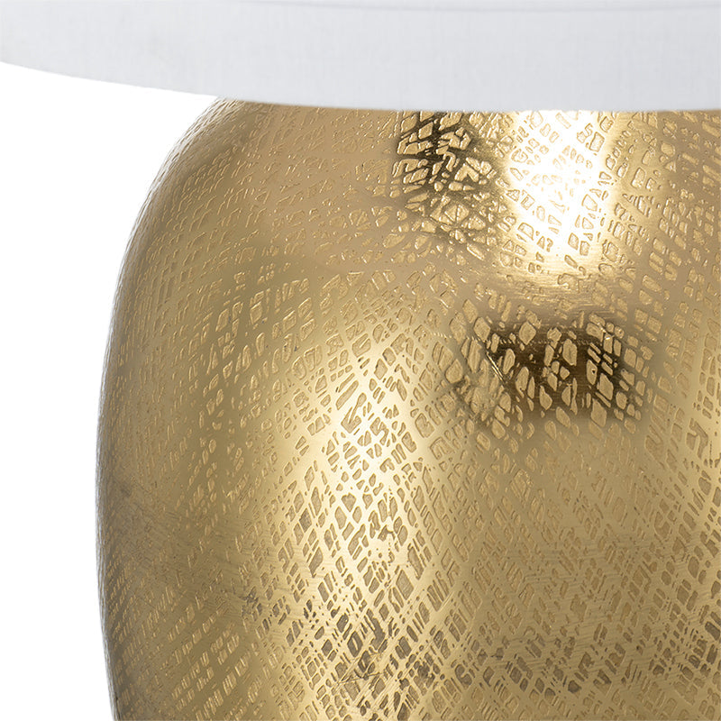 D15x25.7' Round Aluminum Sheet Gold Table Lamp with White Fabric Shade