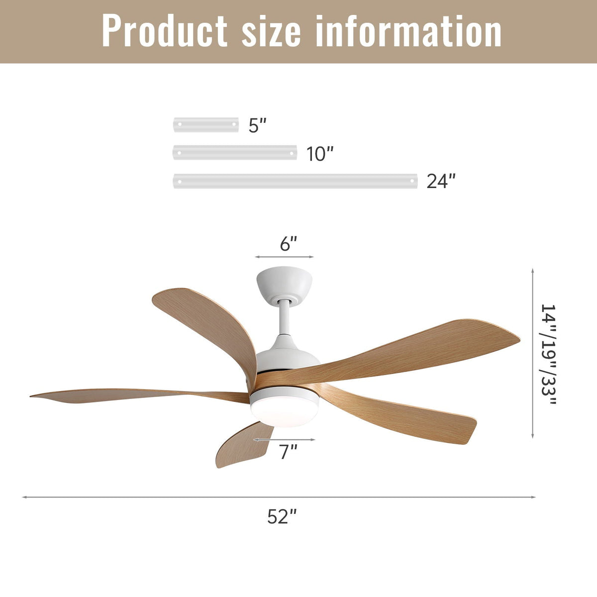 45-Inch Ceiling Fan with DC Motor and Integrated Light - Wood Grain