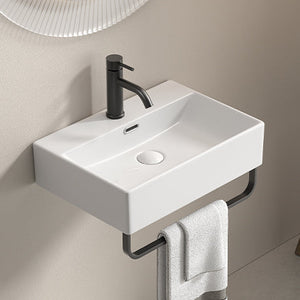 White Vessel Sink with Towel Rack