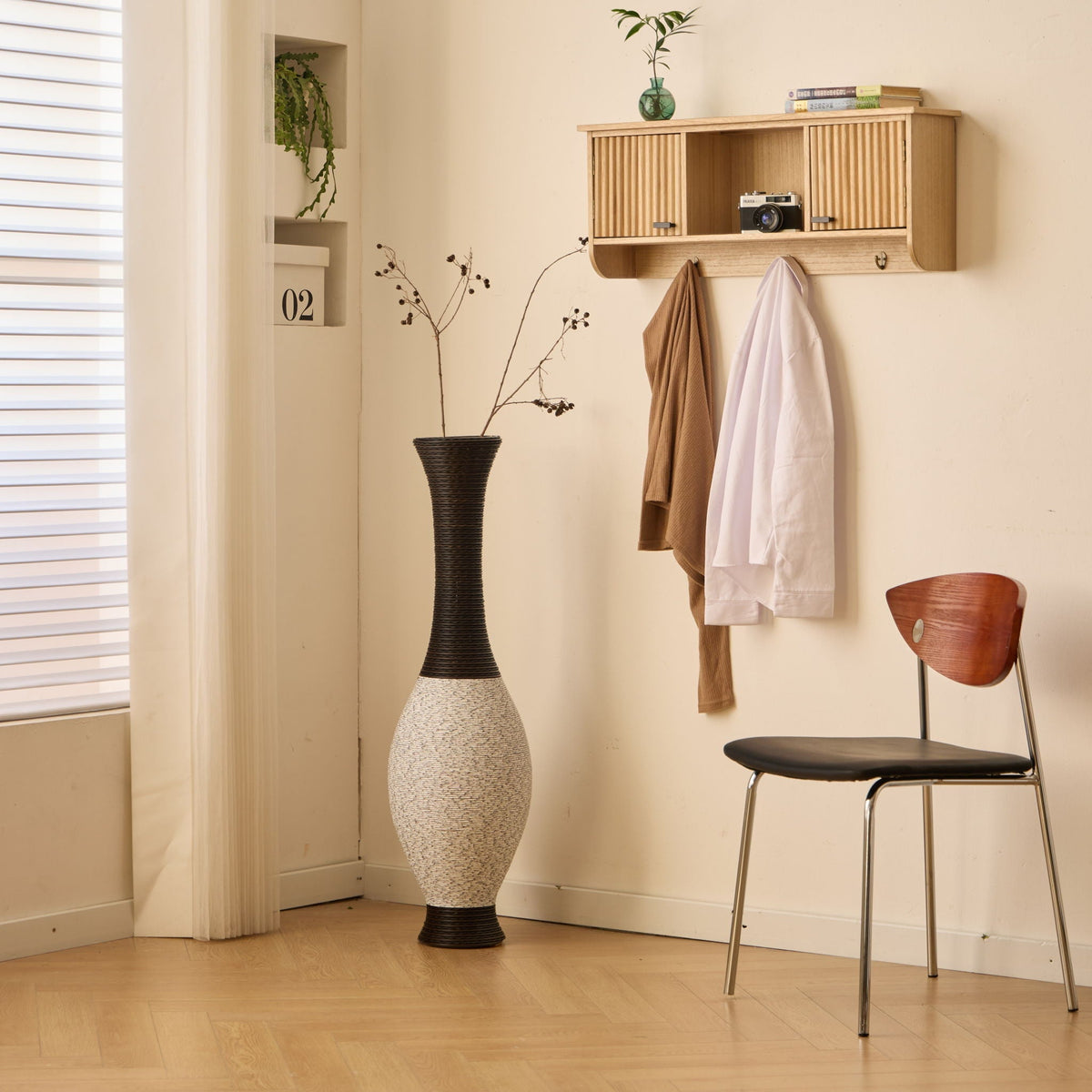 Tall Designer Floor Vase With Elegant 2 Tone