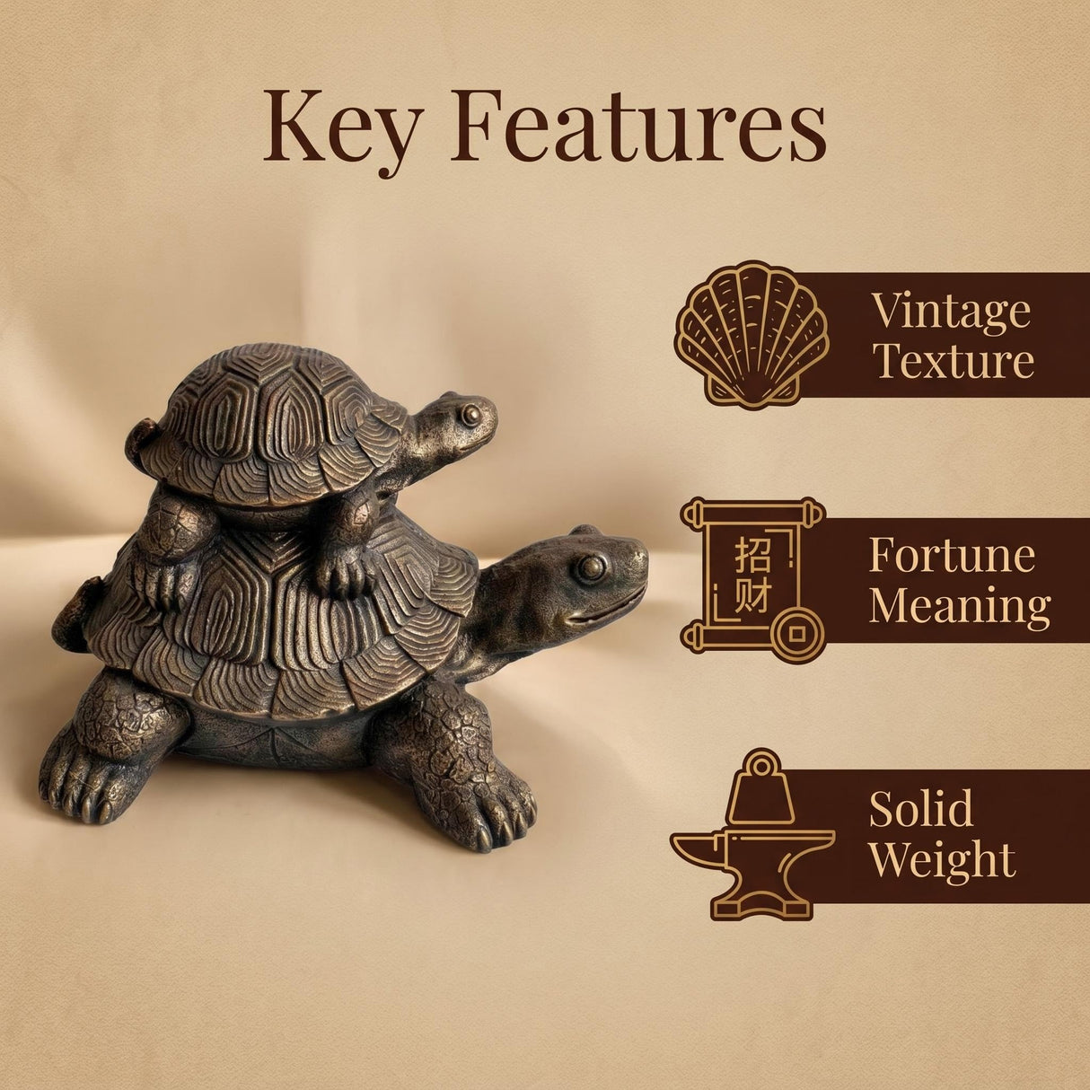 19'' Vintage Bronze Stacked Turtle Statue