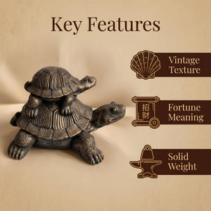 19'' Vintage Bronze Stacked Turtle Statue