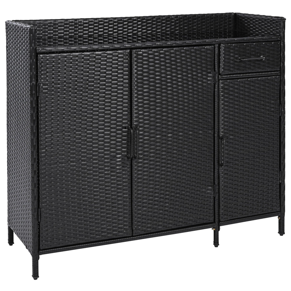K&K 47.5"W Wicker Outdoor Storage Cabinet with Tempered Glass Desktop