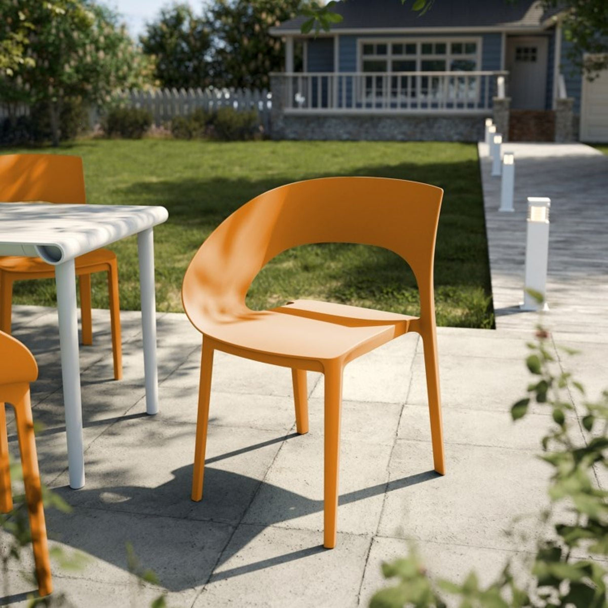 Plastic Accent Chair with UV Resistance and Ergonomic Backrest - Green or Orange