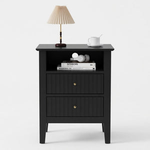 Fluted Nightstand With 2 Drawers