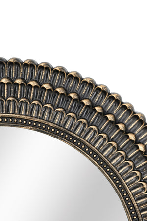Round Black and Gold Wooden Accent Mirror with Woven Texture - 26.5"
