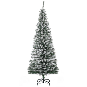 HOMCOM 6' Tall Unlit Snow-Flocked Slim Artificial Christmas Tree