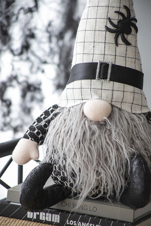 23.5" Halloween Gnome – Fabric Sitting Decor with White Hat & Spider Accent