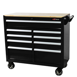 9 Drawer Multifunctional Steel Tool Cart With Wheels And Wooden Top