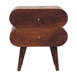 Solid Wood Bubble Chestnut Nightstand, 2-Drawer, Nordic Legs