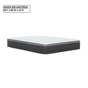 12'' Hybrid Mattress In A Box, Plush Gel Memory Foam Mattress Top With Pocket Coil Base - Gray / White - Queen