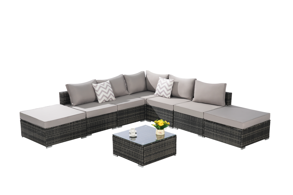 8 Pieces Outdoor Patio Sectional Sofa Couch,Wicker Furniture Conversation Sets with Washable Cushions & Glass Coffee Table for Garden, Poolside, Backyard
