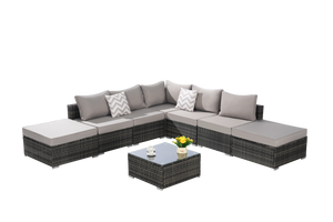 8 Pieces Outdoor Patio Sectional Sofa Couch,Wicker Furniture Conversation Sets with Washable Cushions & Glass Coffee Table for Garden, Poolside, Backyard