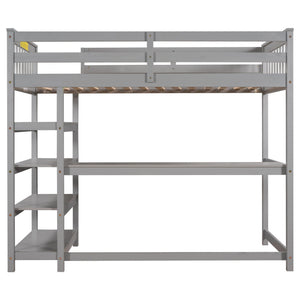 Loft Bed With Storage Shelves And Under Bed Desk