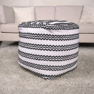 Lani - Handcrafted Fabric Pouf, Durable Cotton Square - Natural / Black