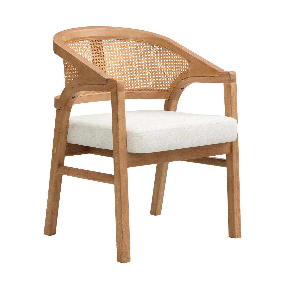 Wooden Frame Dining Chair with Rattan Back, Set of 2