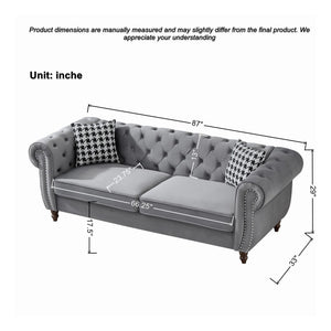 Chesterfield Upholstery Fabric Sofa With Roll Armrest & Nailhead