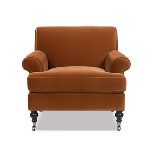 Alana 38' Lawson Accent Arm Chair Metal Casters, Burnt Orange Performance Velvet