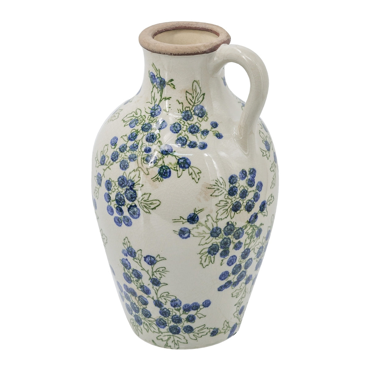 7.5x7.3x12' White Ceramic Vase with Blueberry Motif