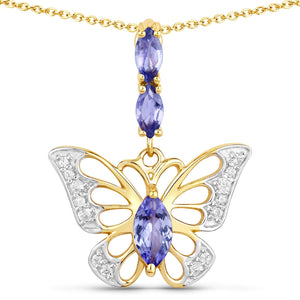 0.75 Carat Genuine Tanzanite and White Zircon .925 Sterling Silver Pendant
