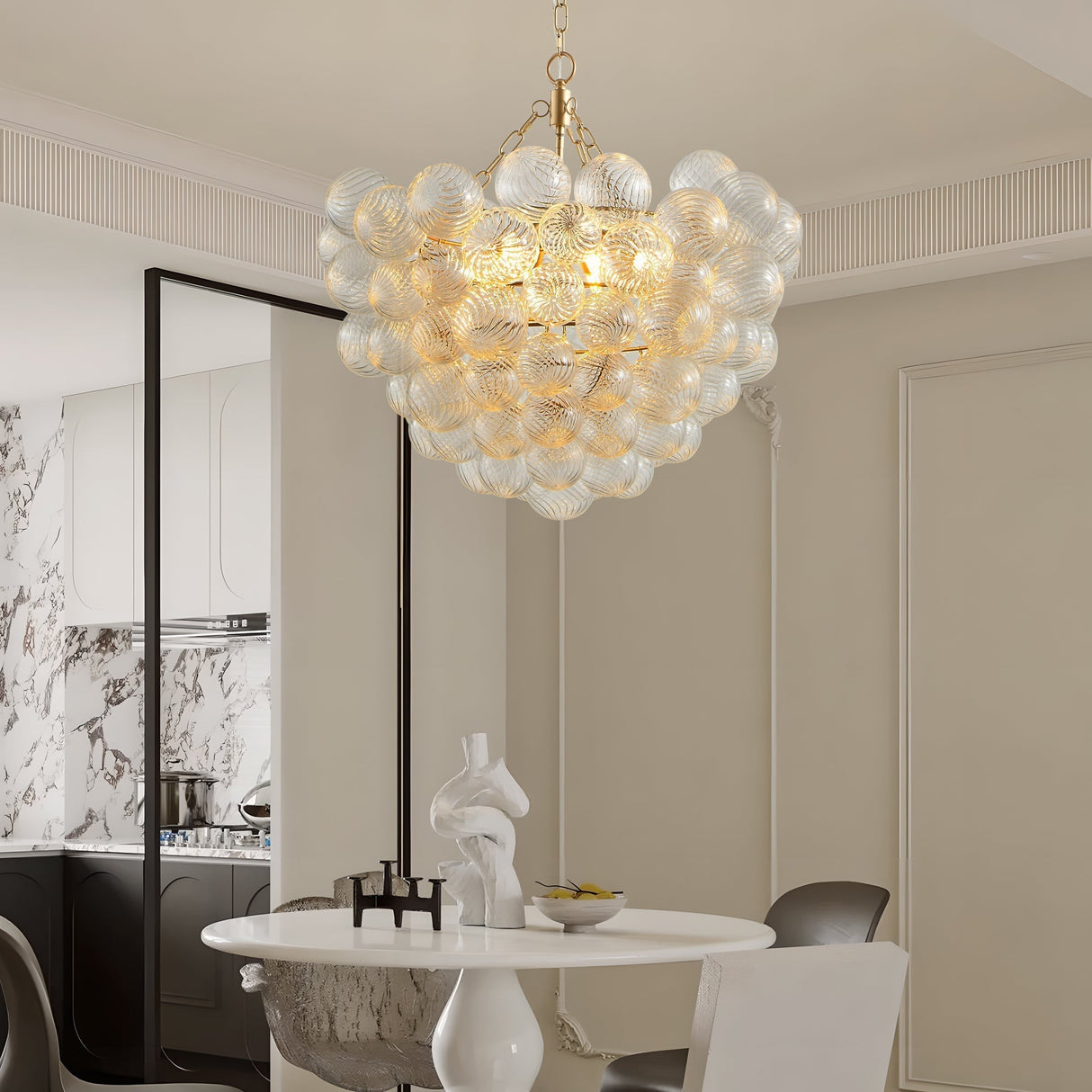 23.6-Inch Gold Pendant Light Chandelier with Threaded Clear Glass Globe Shade