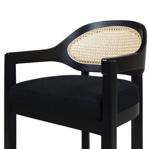 Americana Mid-Century Modern 30.5' Cane Back Bar Stool, Jet Black