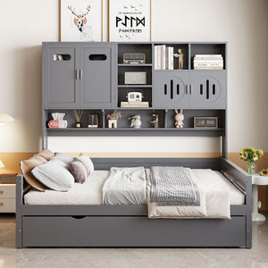 Daybed With All-In-One Cabinet And Shelf
