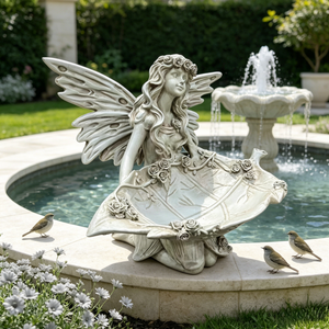 12.80" High Garden Fairy Figurine with Leaf Tray