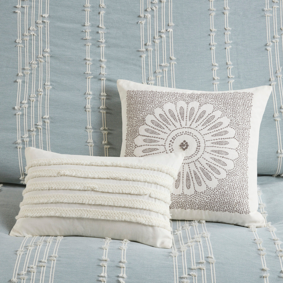3 Piece Cotton Jacquard Comforter Set Aqua King/Cal King