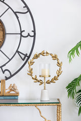 14.2x3.5x19.7" Iron Floral Hurricane With Marble Base