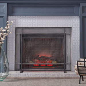 Markus - Modern Single Panel Iron Firescreen Black Brushed Silver