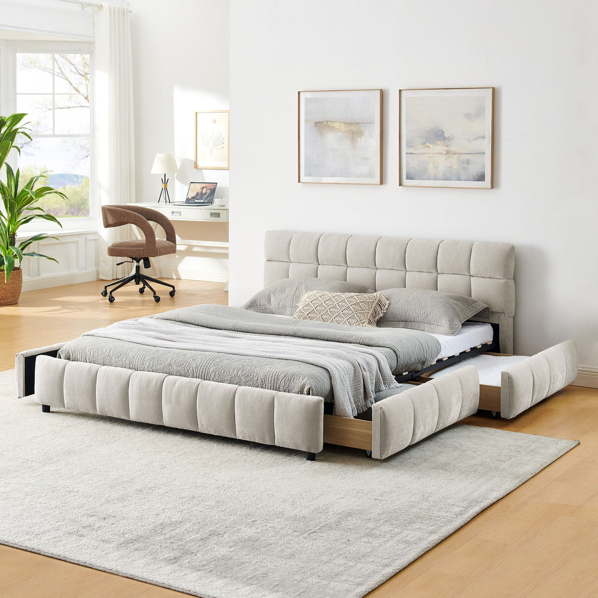 Modern Platform Bed Frame With Thick Fabric