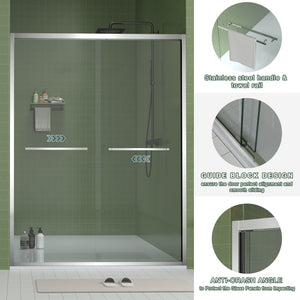 Aluminum Frame Double Sliding Shower Door (56-60"x70")