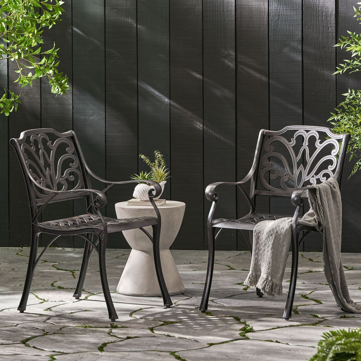 Patio Cast Aluminum Outdoor Dining Chairs (Set of 2) - Bronze