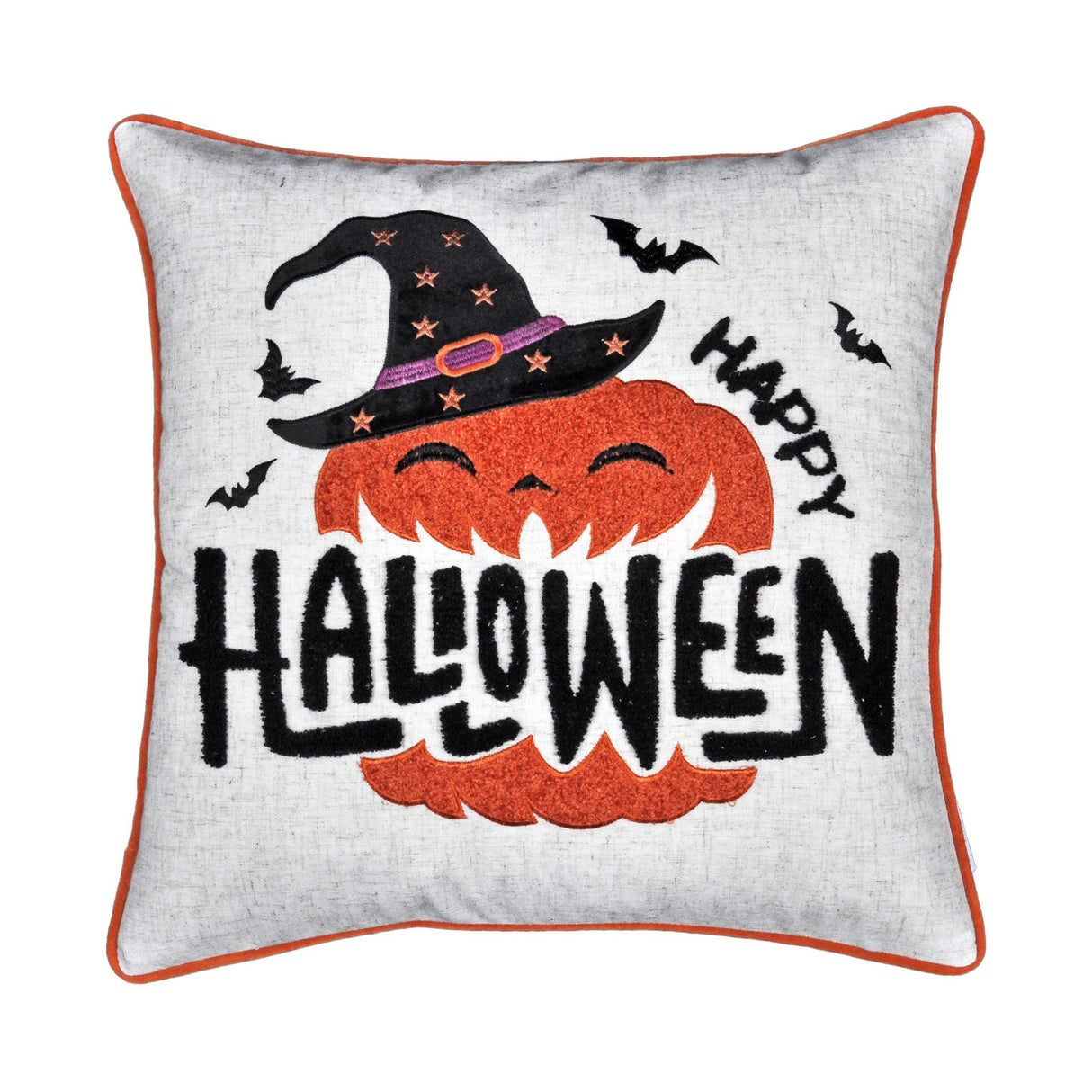 Embroidered Halloween Pumpkin Accent Pillow