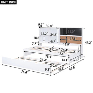 Twin Size Daybed With Storage Shelvesboard, Cork Board, USB Ports And Trundle - White