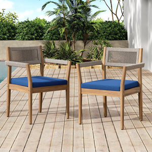 Braided Acacia Wood Outdoor Dining Chairs Set of 2 – Teak Look