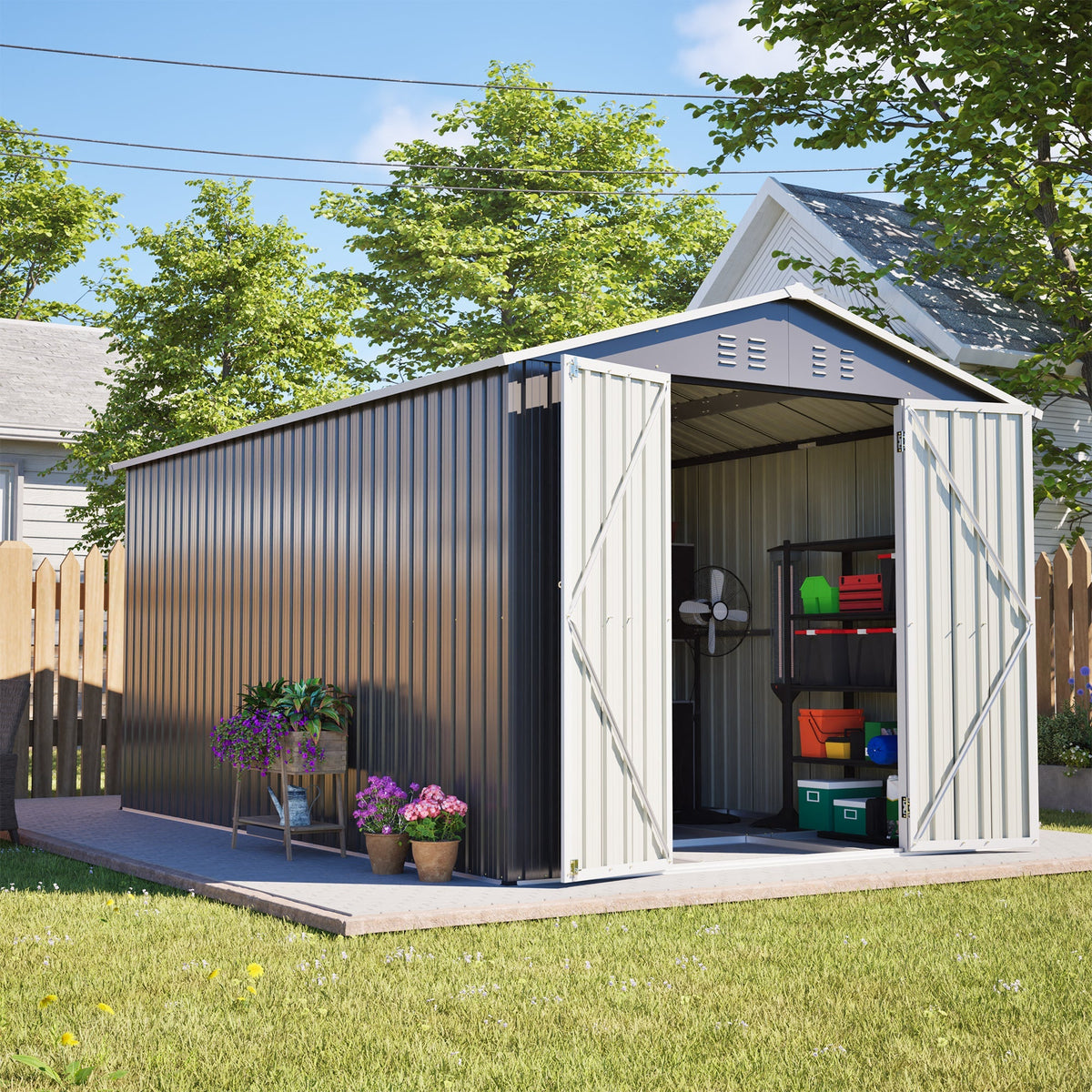 Lockable Metal Shed 8x12 FT with Aluminum Frame - Gray