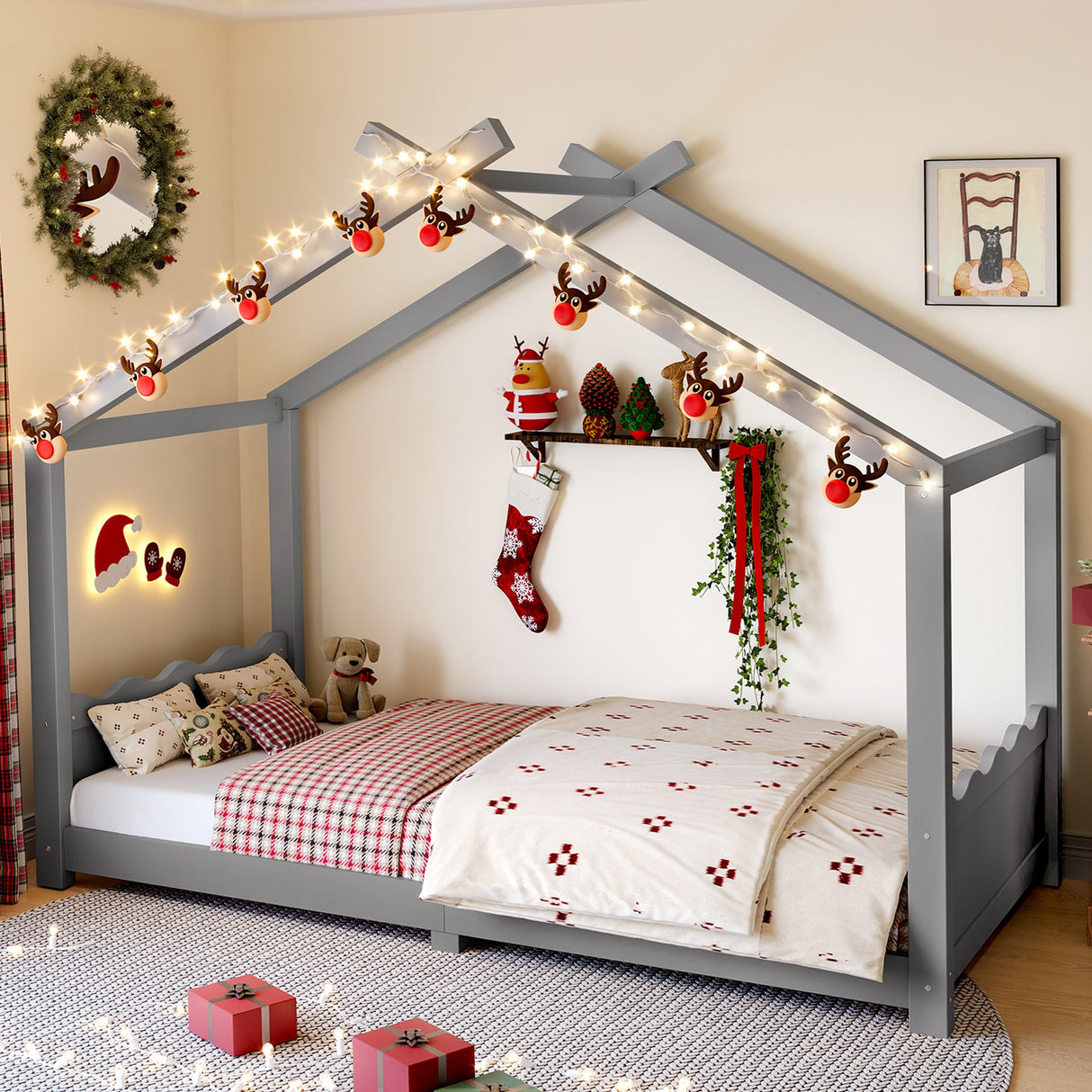 Twin House Floor Bed with Support Slats