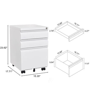Contemporary 3 Drawer Mobile Filing Cabinet With Lock, Metal Office Storage For Legal / Letter Size