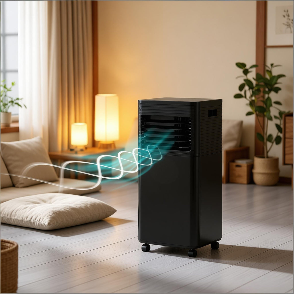 Modern Mobile Air Conditioner with Wheels - Black