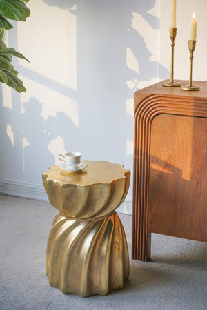 14x14x18.7' Gold Magnesium Accent Stool with Sculptural Swirl Design