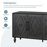 Carved flower door large storage cabinet with metal handle (black)
