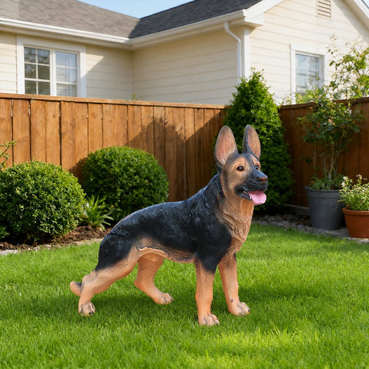 Outdoor German Shepherd Dog Statue Greeter Garden Decor
