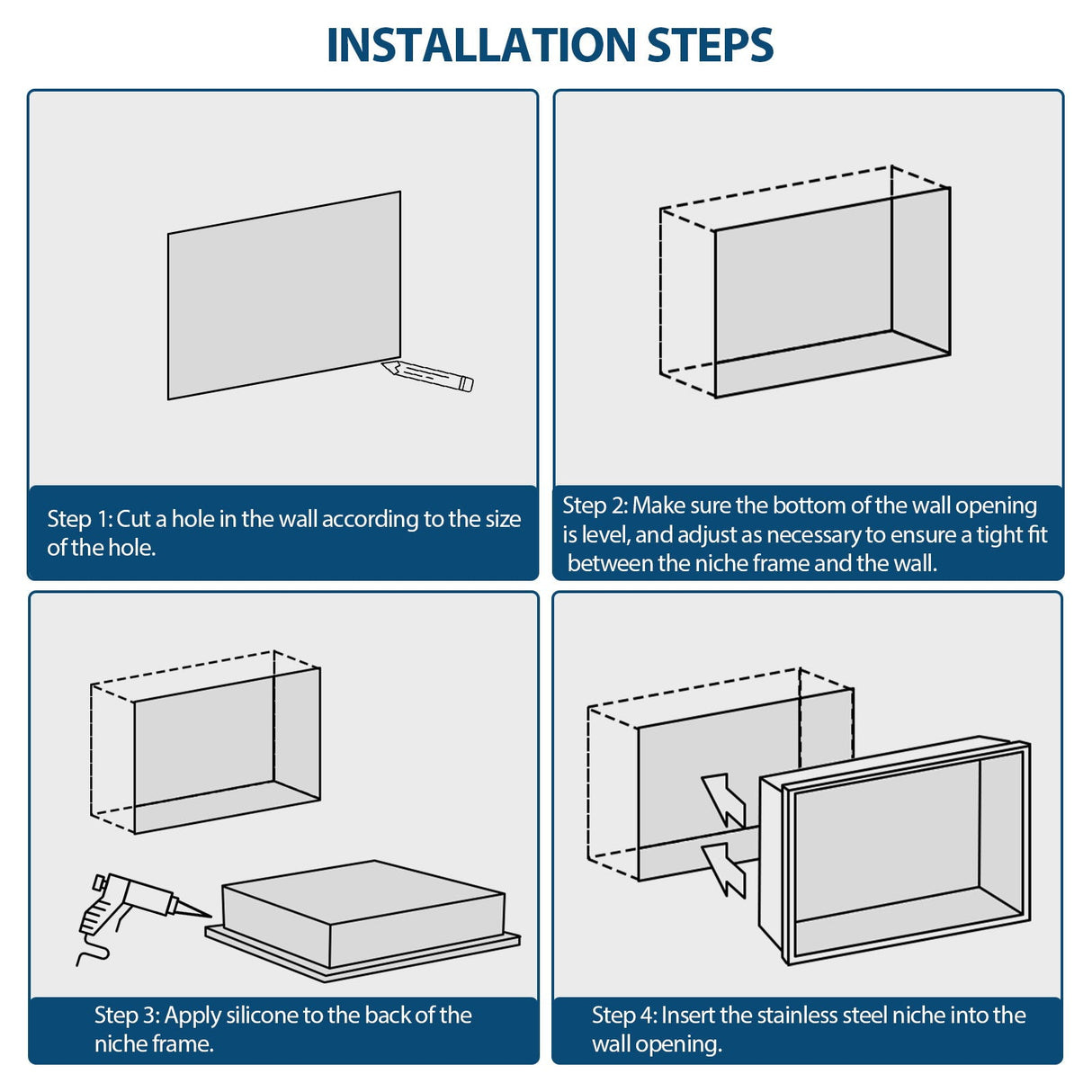 Modern Stainless Steel Shower Niche Double Shelf For Bathroom