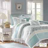 9 Piece Cotton Percale Comforter Set Aqua