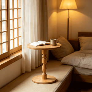 Round Side Table with MDF Tabletop and Solid Wood Legs