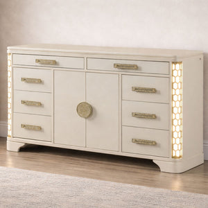 Jasmine - 8 Drawer Dresser With Side LED Lightning - Beige